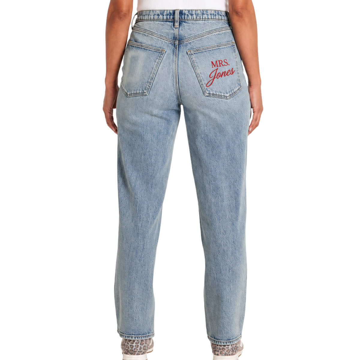 Personalized Mrs. Embroidered Straight Leg Jeans for Women