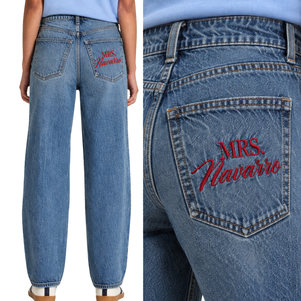 Personalized Mrs. Embroidered Straight Leg Jeans for Women